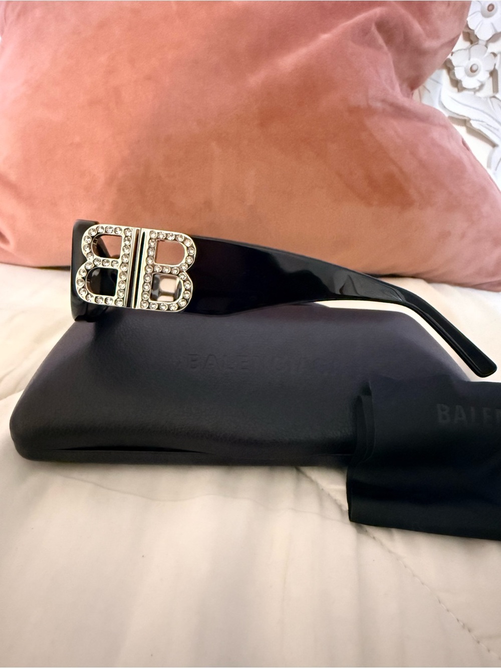 NEW Balenciaga Dynasty Crystal Black Rectangular Sunglasses - Picture 9 of 14
